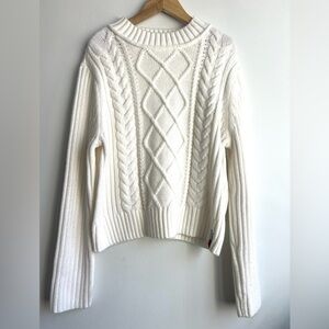 Tommy Hilfiger Cream Cable Knit Crewneck Casual Sweater